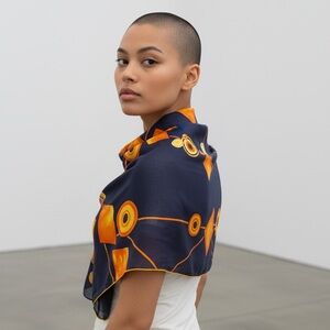 Elegant Navy Blue and Orange Saree